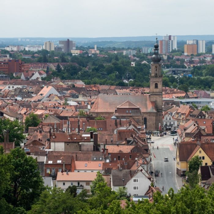 Übersicht der Altstadt von Erlangen mit Blick in Richtung Süd-Südwesten.