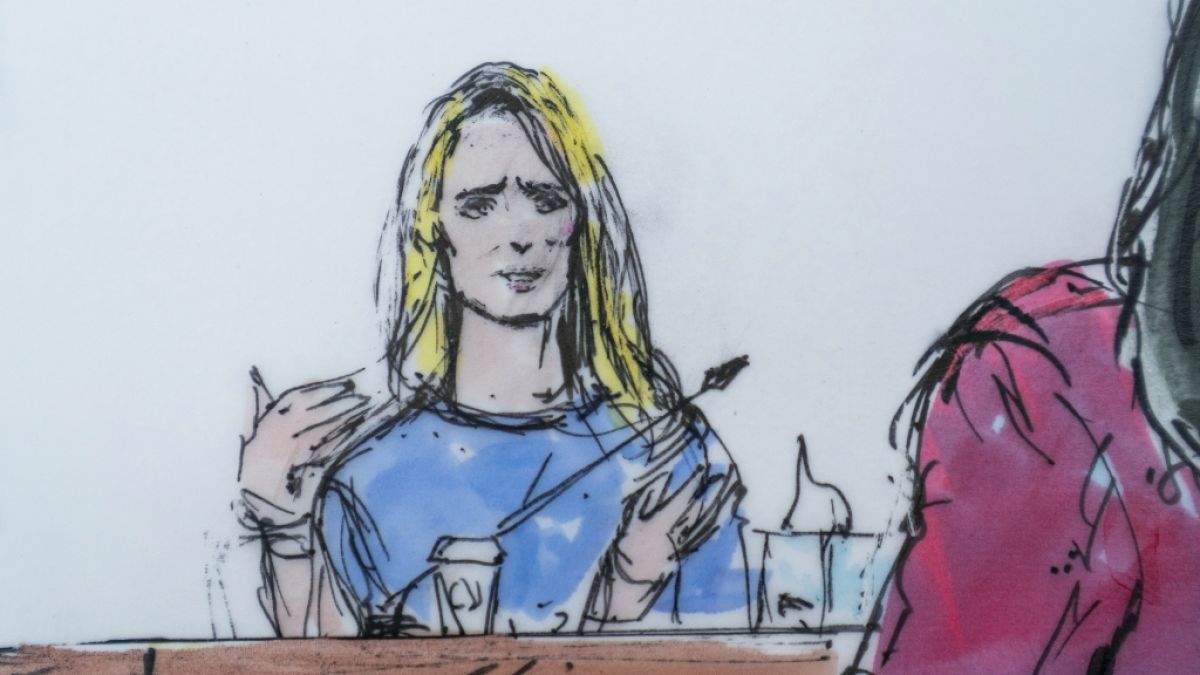 Diese Gerichtszeichnung zeigt Jennifer Siebel Newsom, Dokumentarfilmerin und Ehefrau des kalifornischen Gouverneurs Gavin Newsom, im Zeugenstand beim Prozess gegen Harvey Weinstein. (Foto)