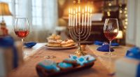 Zum jüdischen Lichterfest gehört traditionell der achtarmige Leuchter, der Chanukkia heißt.