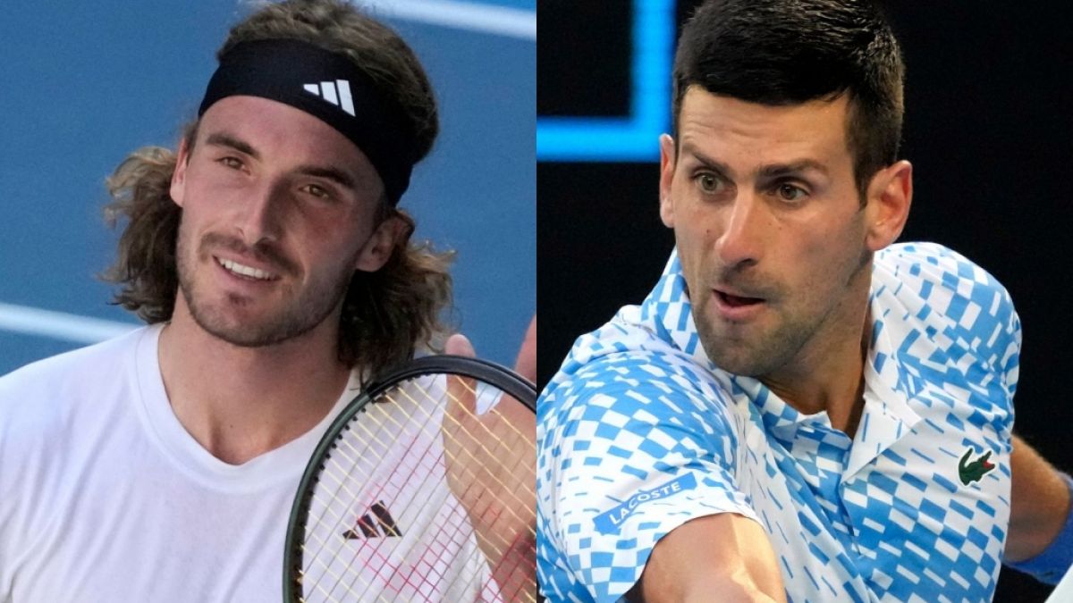 Im Herren-Finale der Australian Open 2023 trifft Stefanos Tsitsipas (li.) auf Novak Djokovic. (Foto)