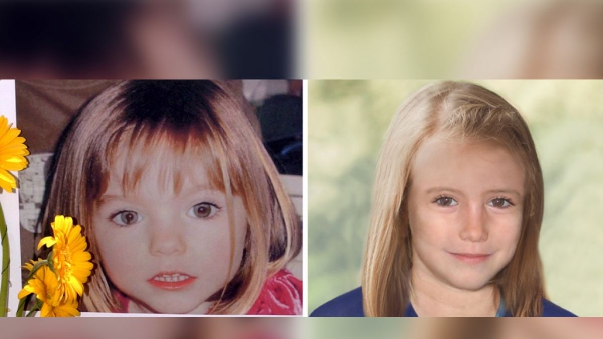 Das linke Bild zeigt die vermisste Maddie, das rechte ein Alterungsbild, das zeigen soll, wie das Mädchen mit neun Jahren hätte aussehen können. (Foto)