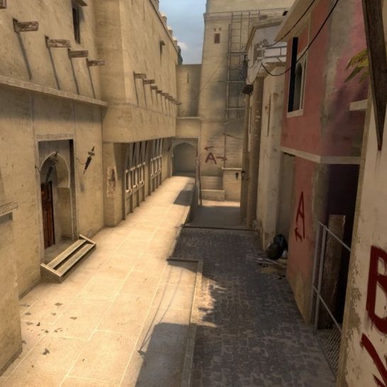 Das Setting der CS:GO-Map Mirage versetzt die Spieler in eine von Nordafrika inspirierte Umgebung mit einem Mix aus modernen Stadthäusern, Basaren und Ruinen.