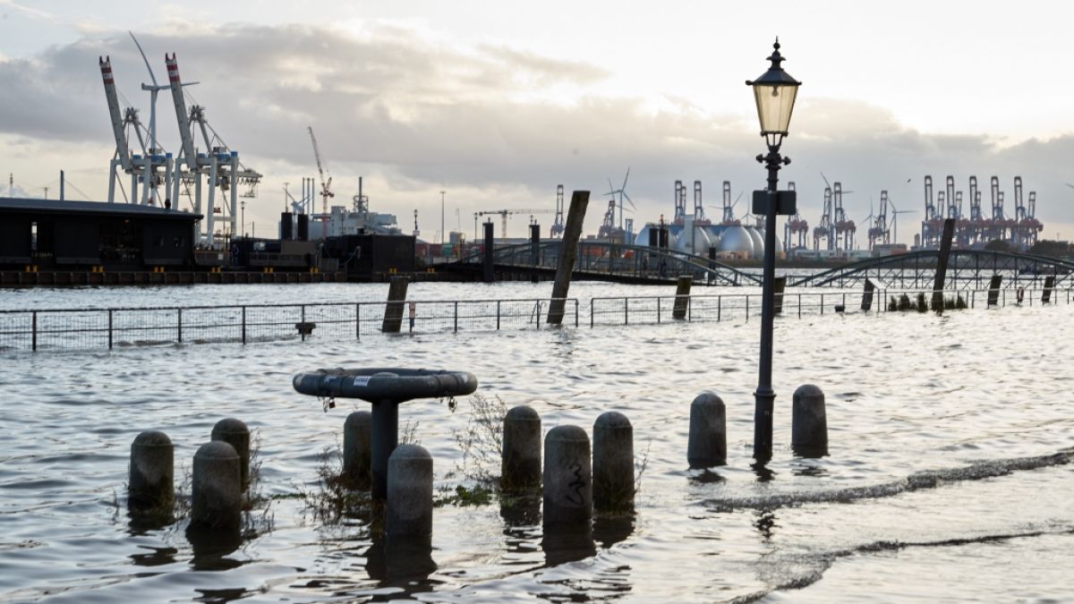 Die erste Sturmflut der Saison hat Mitte Oktober Hamburg erreicht, der Fischmarkt der Hansestadt steht teilweise unter Wasser. (Foto)