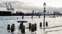 Die erste Sturmflut der Saison hat Mitte Oktober Hamburg erreicht, der Fischmarkt der Hansestadt steht teilweise unter Wasser.