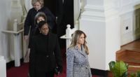 Melania Trump trug als einzige einen grauen Mantel bei Rosalynn Carters Trauerfeier.