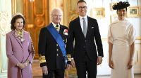 Königin Silvia von Schweden mit König Carl XVI. Gustaf beim Empfang des finnischen Präsidenten Alexander Stubb und dessen Frau Suzanne Innes-Stubb.