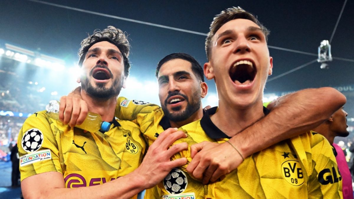 Der Jubel bei den BVB-Spielern Mats Hummels, Emre Can und Nico Schlotterbeck (v.l.) war nach dem Final-Einzug in der Champions League groß. Besiegt Borussia Dortmund jetzt auch noch Real Madrid? (Foto)