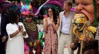 Prinz Harry und Meghan Markle wurden zum Auftakt ihrer Kolumbien-Reise mit einem bunten Spektakel begrüßt.