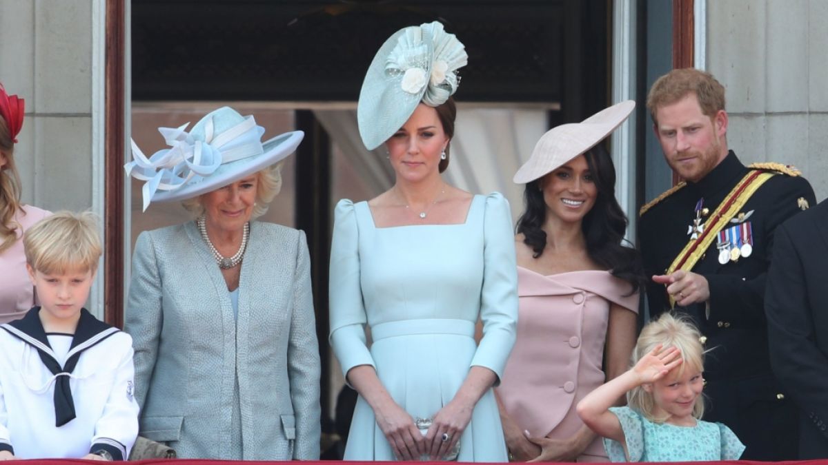 Da war die Royals-Welt noch in Ordnung: Prinz Harry und Meghan Markle neben Königin Camilla und Prinzessin Kate im Sommer 2018 auf dem Balkon des Buckingham-Palastes. (Foto)