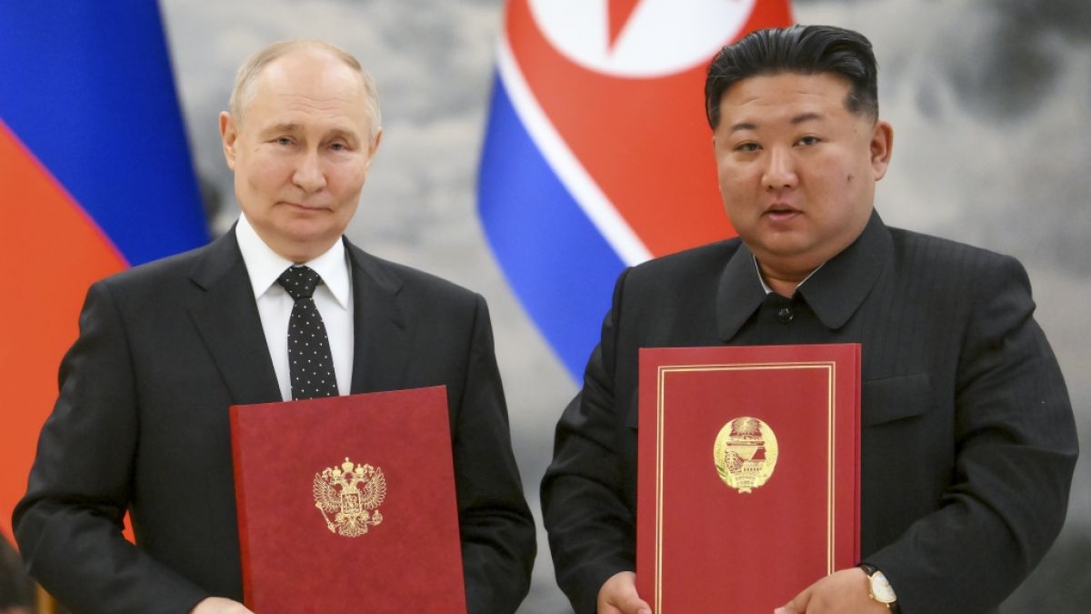 Bei einem Angriff mit britischen "Storm Shadow"-Raketen auf die russische Region Kursk gab es Berichten zufolge schmerzhafte Verluste für Wladimir Putin (l.) und Kim Jong Un. (Foto)