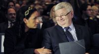 Der ehemalige Außenminister Joschka Fischer und seine Frau Minou Barati-Fischer 2010 bei einer Buchvorstellung.