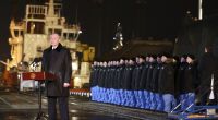 Der russische Präsident Wladimir Putin nimmt an einer feierlichen Schiffstaufe für das atomgetriebene U-Boot Perm teil.