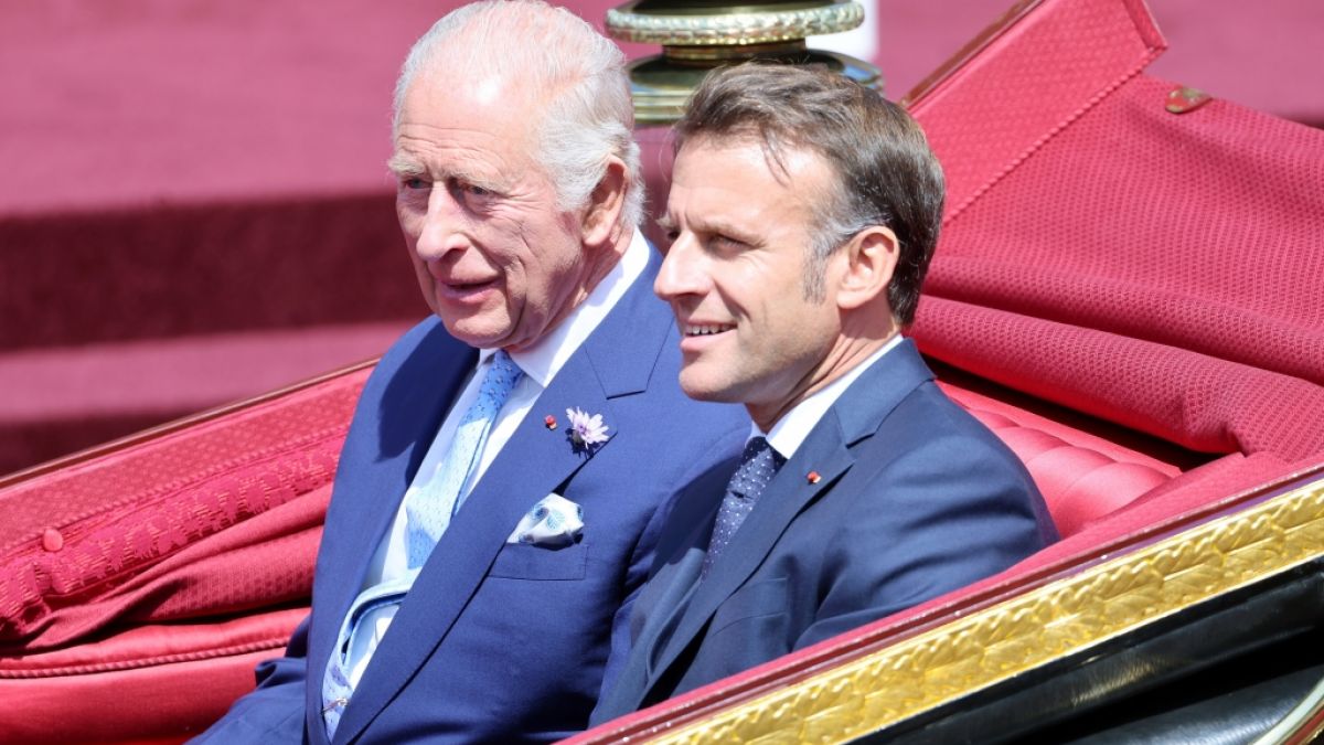 Zum Auftakt des Staatsbesuchs unternahm König Charles III. mit Emmanuel Macron eine Kutschfahrt durch Windsor. (Foto)