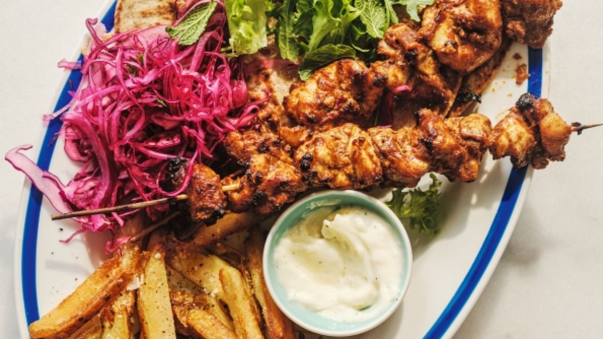 Rezept für Griechische Hähnchenspieße aus dem Airfryer Rezept für Griechische Hähnchenspieße aus dem Airfryer (Foto)