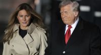 US-Präsident Donald Trump und First Lady Melania Trump kommen am Flughafen Stansted bei London an.