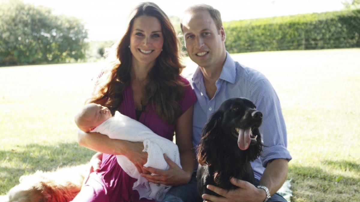 Ein Bild aus gl&uuml;cklichen Tagen: Als Prinzessin Kates und Prinz Williams erster Sohn Prinz George 2013 geboren wurde, war Cockerspaniel Lupo bereits ein Familienmitglied. (Foto)