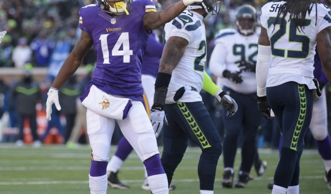 Stefon Diggs zelebriert, am 10.01.2016. (Symbolbild)