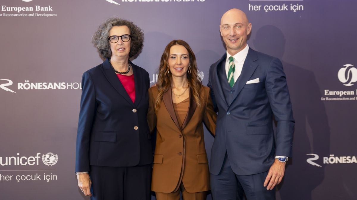 from left: Elisabetta Falcetti, EBRD Managing Director for Turkiye and the Caucasus, Ipek Ilicak Kayaalp, Chair of the Board of Ronesans Holding, Paolo Marchi, Unicef Turkiye Representative Source: Ronesans Holding (Foto)