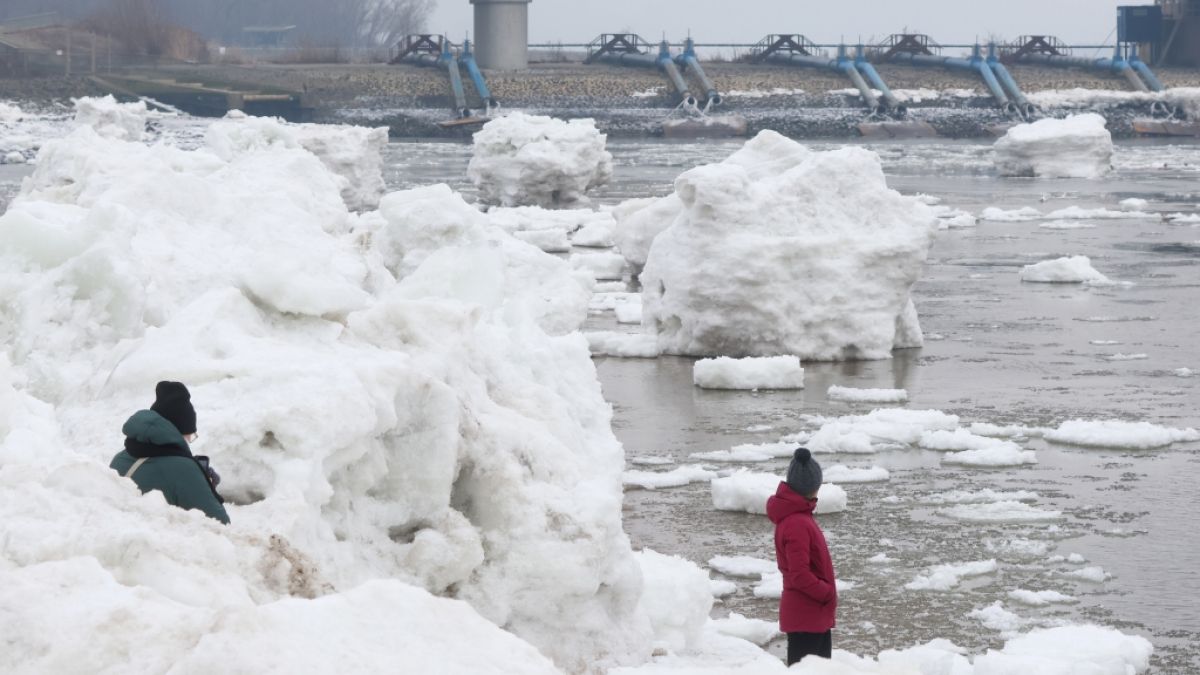 Gro&szlig;e Eisschollen sind bei Geesthacht an der Elbe zu sehen. (Foto)