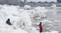 Große Eisschollen sind bei Geesthacht an der Elbe zu sehen.