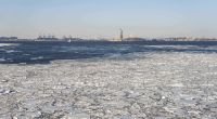Eisschollen treiben auf dem Hudson River.
