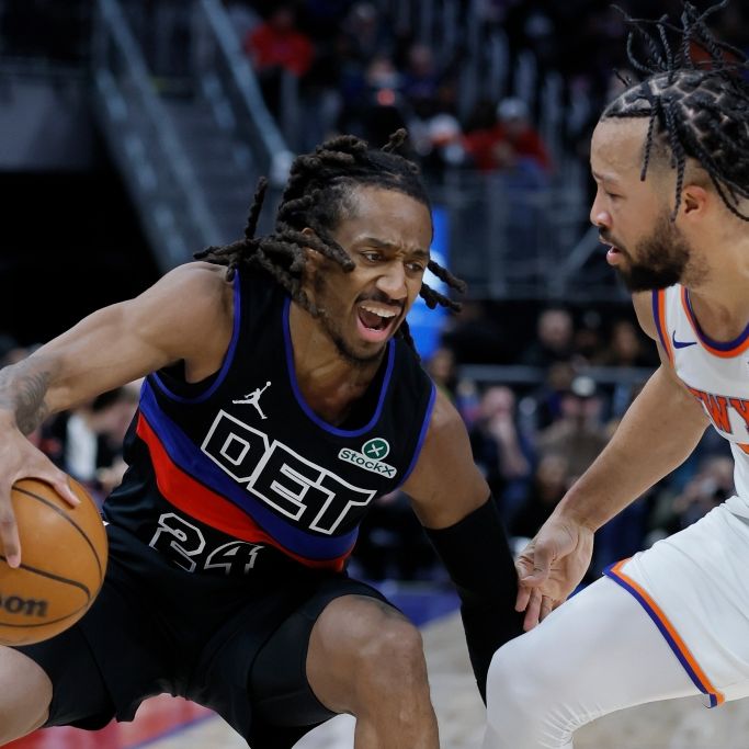 Daniss Jenkins von den Detroit Pistons spielt gegen Jalen Brunson von den New York Knicks, am 07.02.2026. (Symbolbild)