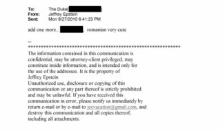 Das Dokument mit geschwärzten Bereichen, die in den vom US-Justizministerium freigegebenen Jeffrey-Epstein-Akten enthalten sind, zeigt eine Mail zwischen Jeffrey Epstein und 