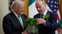 Während der irische Regierungschef Micheal Martin grünen Klee zum St. Patrick's Day zurechtzupft, sind alle Augen auf Donald Trumps Handrücken gerichtet, der mit einer dicken Schicht Make-up von Blutergüssen ablenken soll.