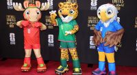 Die Maskottchen der Fußball-WM 2026: Maple, der Elch, für Kanada, Zayu, der Jaguar, für Mexiko, und Clutch, der Adler, für die USA.