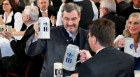 Markus Söder (CSU), Ministerpräsident Bayerns, beim Maibock-Anstich 2026 im Festsaal des Hofbräuhaus.