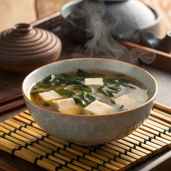 Getrocknete Algen finden sich häufig in traditioneller japanischer Miso-Suppe.