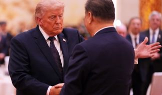 US-Präsident Donald Trump (l) schüttelt dem chinesischen Präsidenten Xi Jinping während eines Staatsdinners in der Großen Halle des Volkes die Hand.