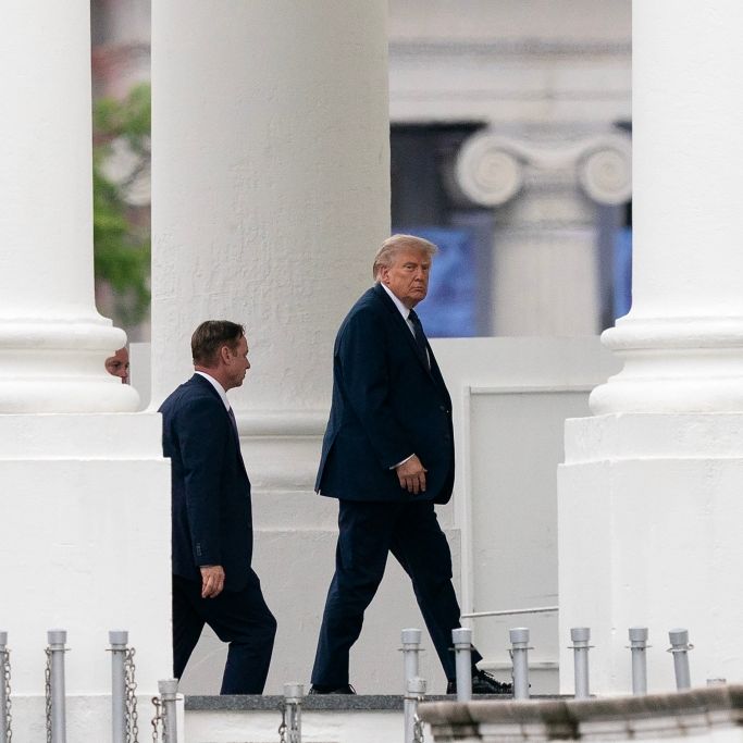 Donald Trump inspizierte die Säulen am Weißen Haus zuletzt ganz genau.