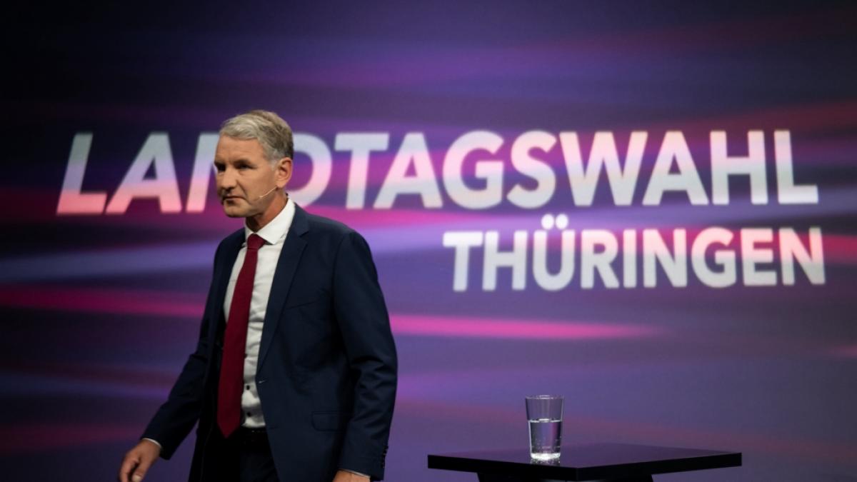 Bj&ouml;rn H&ouml;cke bei der TV-Debatte zur Landtagswahl in Th&uuml;ringen. (Foto)