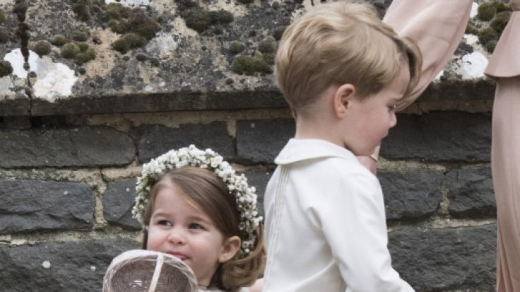 Die britische Prinzessin Charlotte und Prinz George nehmen als Brautjungfer und Pagenjunge an der Hochzeit von Pippa Matthews, Schwester von Herzogin Kate, in der St. Marks Kirche teil.