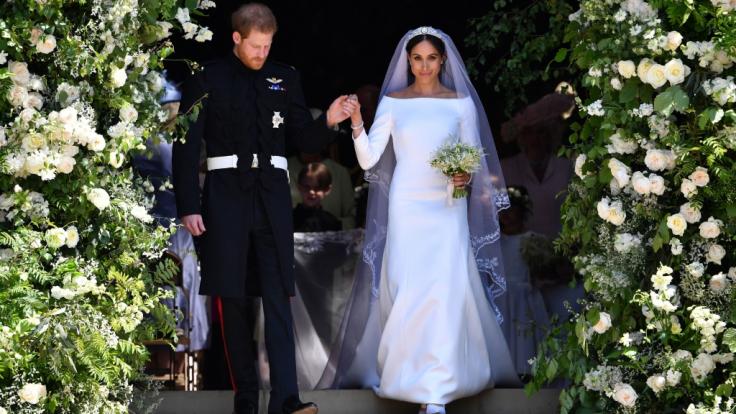 Prinz Harry und Herzogin Meghan von Sussex als frisch getrautes Ehepaar beim Verlassen der St.-Georgs-Kapelle am 19. Mai 2018.