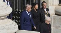 US-Präsident Donald Trump an der Seite von Ehefrau Melania bei der Papst-Beerdigung in Rom.
