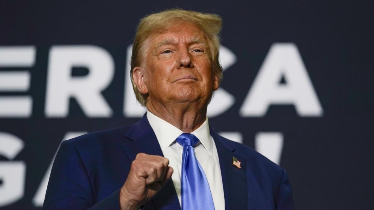 Donald Trump, ehemaliger Pr&auml;sident der USA und republikanischer Pr&auml;sidentschaftskandidat, bei einer Wahlkampfveranstaltung in New Hampshire. (Foto)