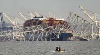 Blick auf die Francis Scott Key Bridge, nach der Kollision eines Containerschiffs mit der Autobrücke.