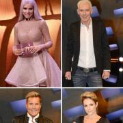 Neben Shirin David (o.l.) und Dieter Bohlen (u.l.) saßen 2017 auch Scooter-Frontmann H.P. Baxxter (o.r.) und Sängerin Michelle in der DSDS-Jury.