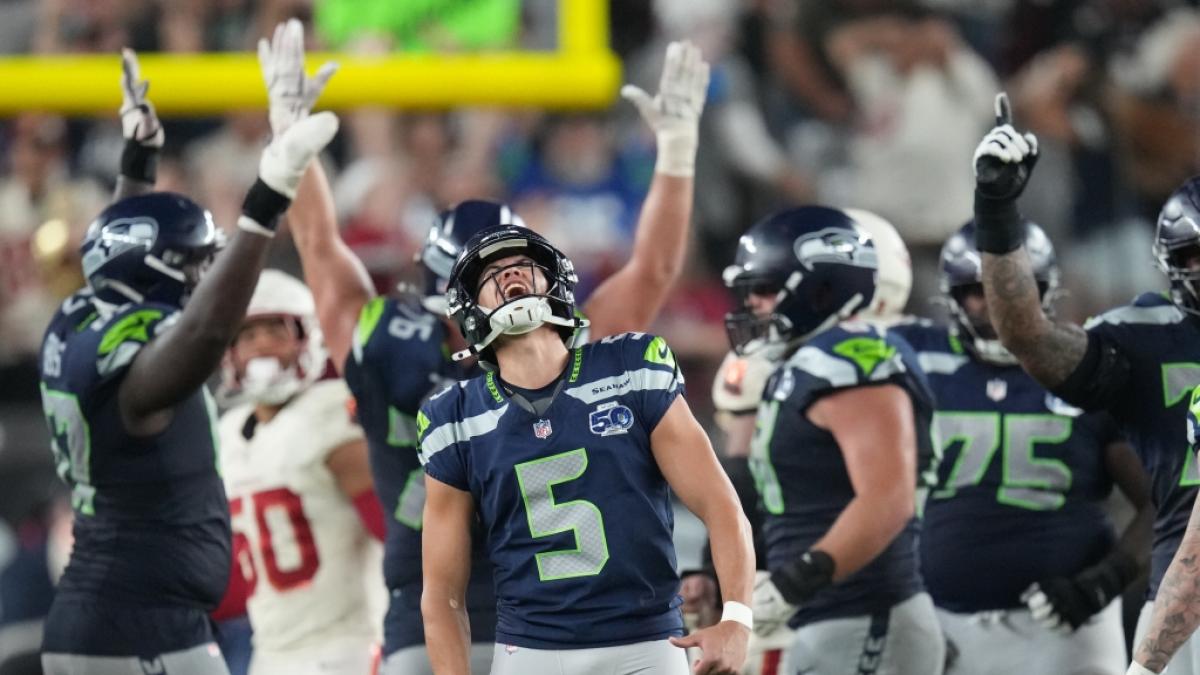 Kicker der Seattle Seahawks Jason Myers (5) jubelt, am 25.09.2025. (Symbolbild) (Foto)