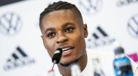 Ridle Baku während einer Pressekonferenz der Deutschen Nationalmannschaft.