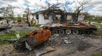 Ein russischer Panzer wurde östlich von Charkiw gesprengt.