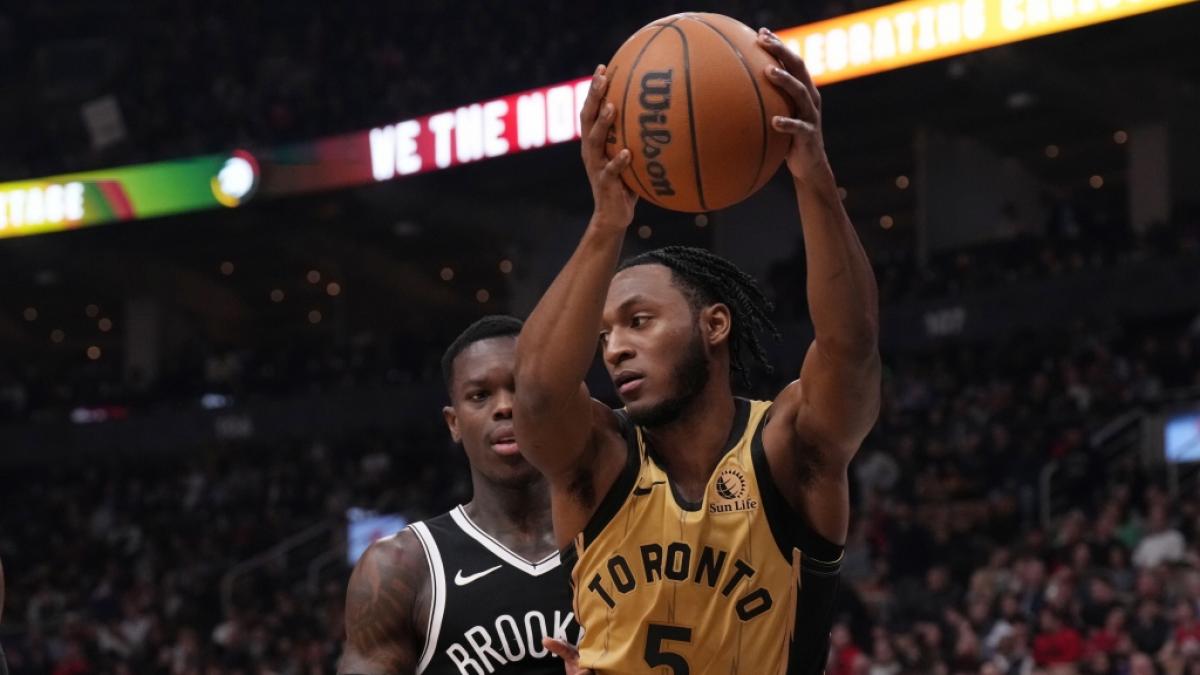 Immanuel Quickley von den Toronto Raptors sch&uuml;tzt den Ball, am 22.02.2024. (Symbolbild) (Foto)