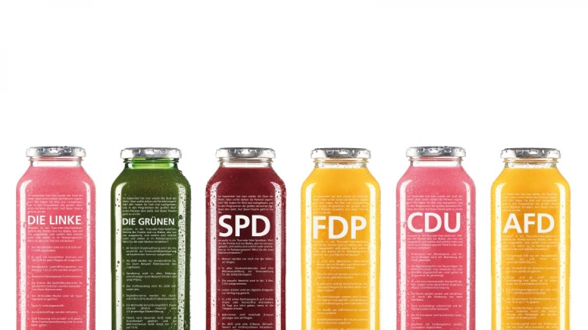 True Fruits druckt die Wahlprogramme aller gro&szlig;en Parteien im Bundestag auf die Flaschen und sorgt f&uuml;r eine heftige Debatte. (Foto)