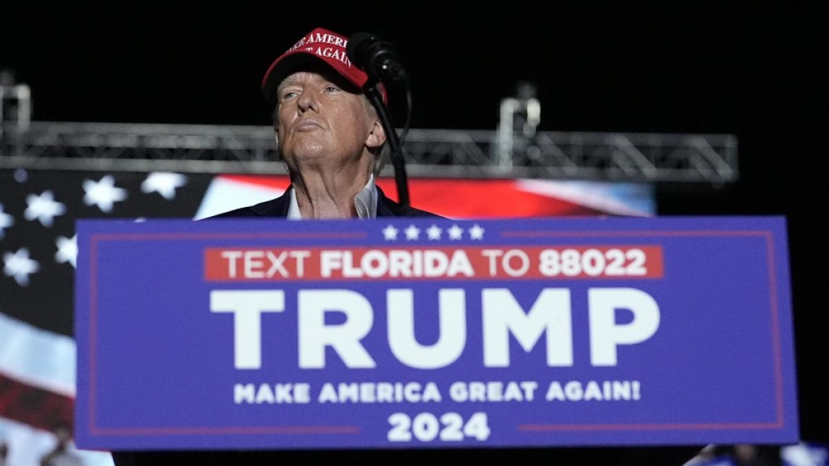 Donald Trump w&auml;hrend seiner Rede in Miami. (Foto)
