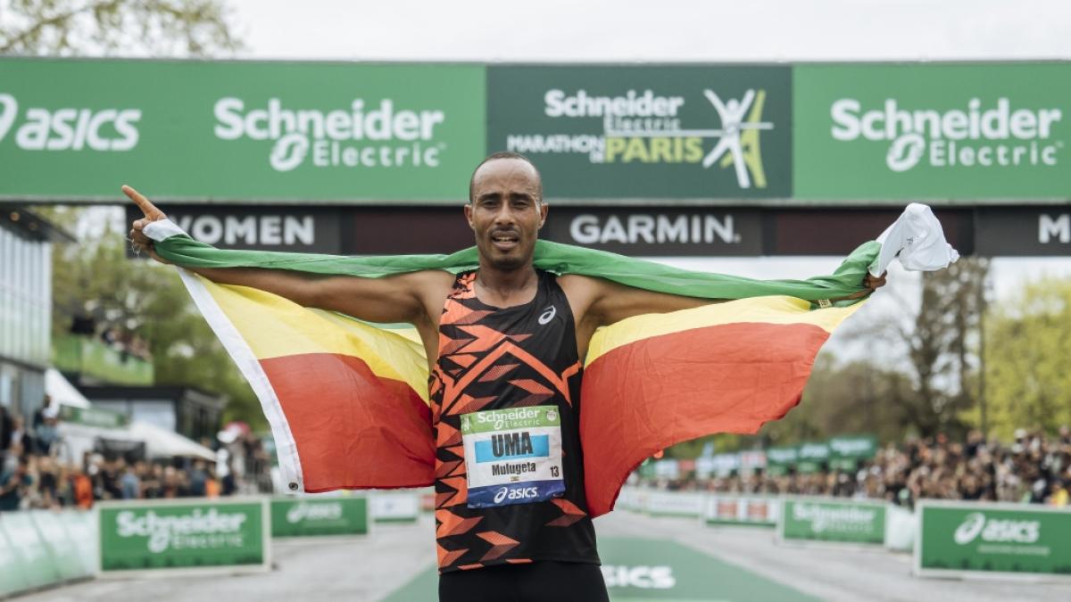 Der &Auml;thiopier Mulugeta Uma hat den Paris-Marathon 2024 gewonnen. (Foto)