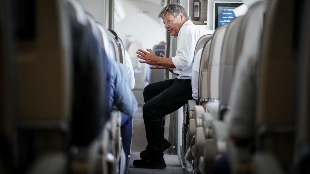 Robert Habeck wurde im Regierungsflieger ohne Maske erwischt. (Foto)