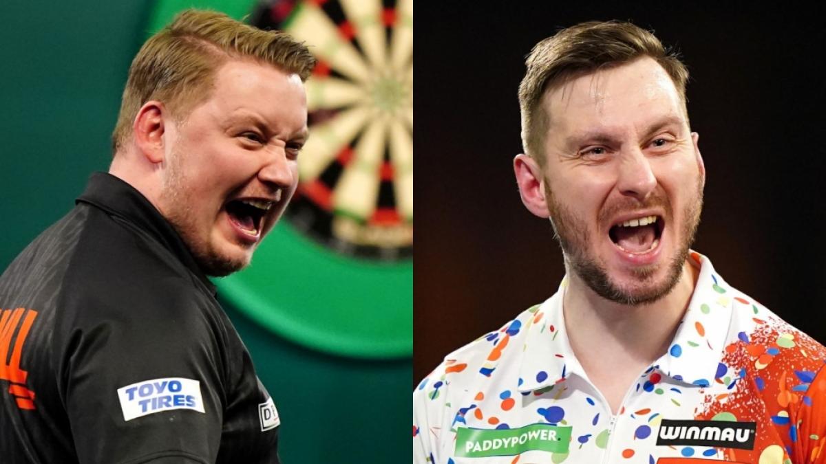 Martin Schindler (li.) und Florian Hempel (re.) versetzten Darts-Deutschland kurz vor Weihnachten mit Glanzleistungen bei der WM in London in einen Freudentaumel. (Foto)