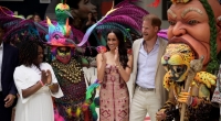 Prinz Harry und Meghan Markle wurden zum Auftakt ihrer Kolumbien-Reise mit einem bunten Spektakel begrüßt.